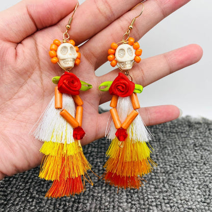 Skull Lady with Corsage Tassel Earrings