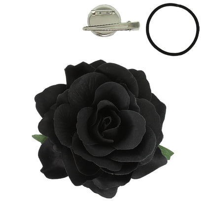 Rose Flower Brooch and Hair Clip Tie Accessory: Black