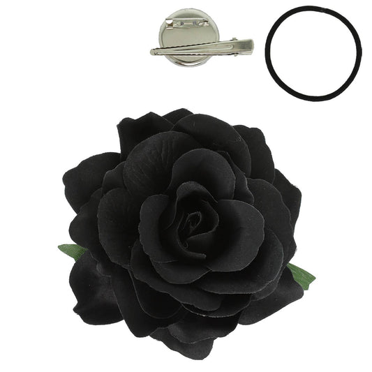 Rose Flower Brooch and Hair Clip Tie Accessory: Black
