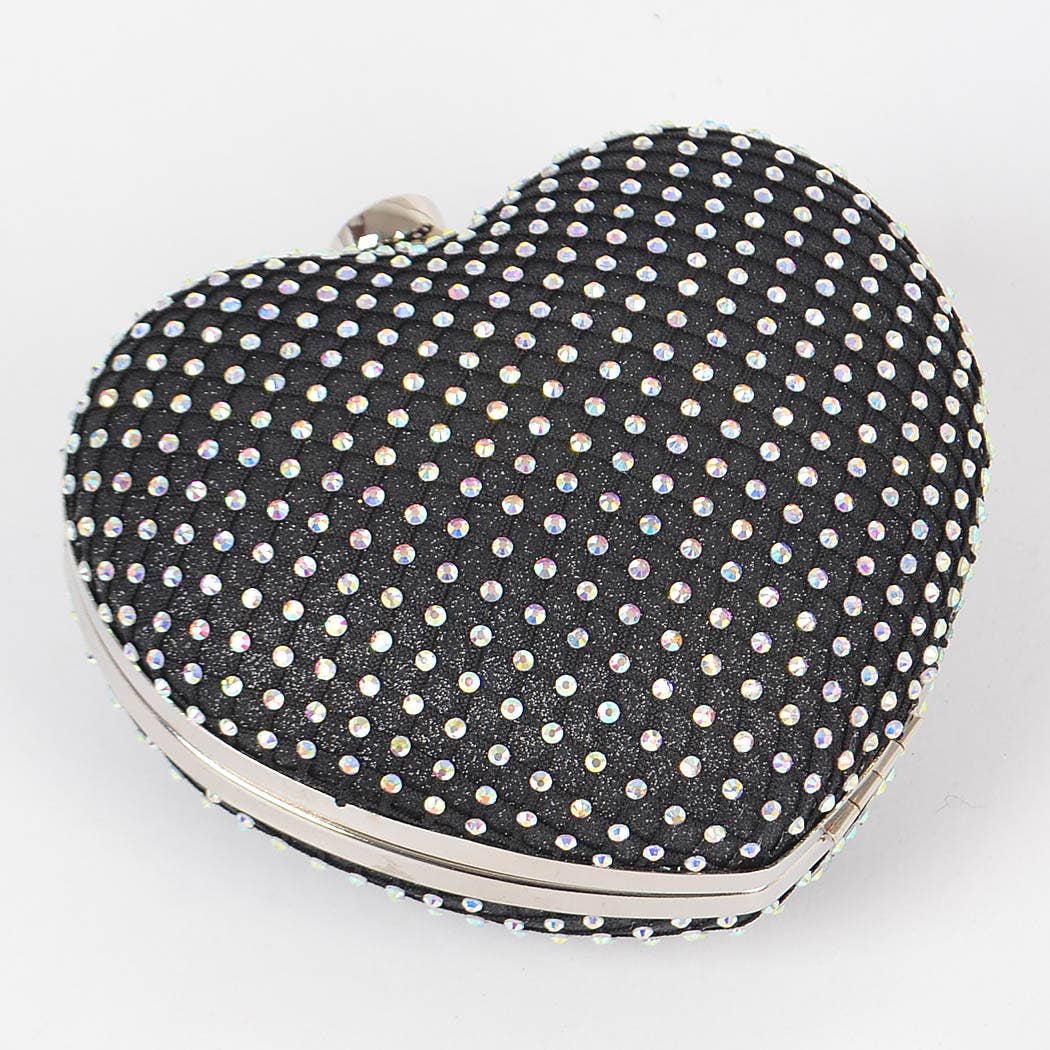 Heart Rhinestone Clutch: Black