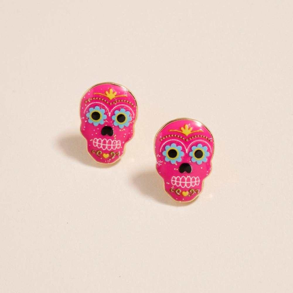 Sugar Skull Day of the Dead Post Earrings Jewelry: Jet Black / ONE