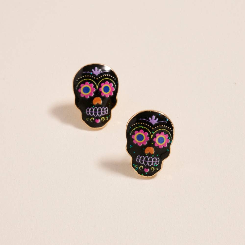 Sugar Skull Day of the Dead Post Earrings Jewelry: Jet Black / ONE