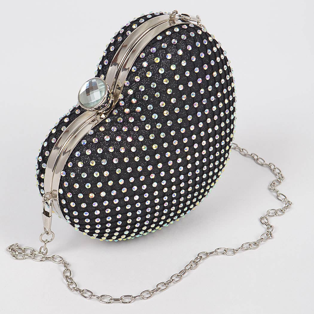 Heart Rhinestone Clutch: Black