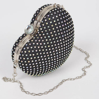 Heart Rhinestone Clutch: Black
