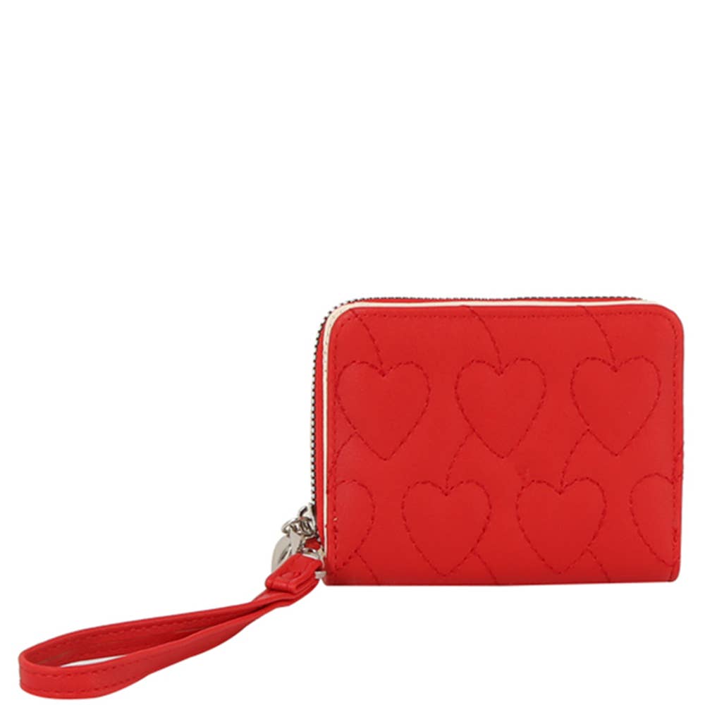 Heart Quilted Wallet A Wristlet GLW-0191: CHERRY