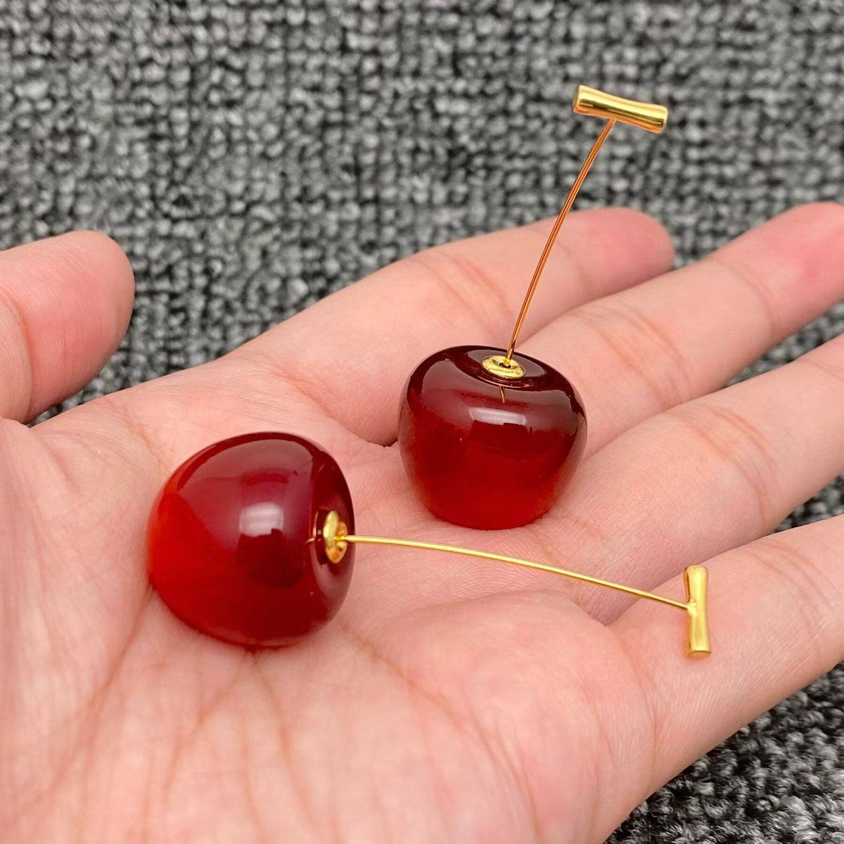 Creative Resin Cherry Charm 18K Gold Plated SS Earrings