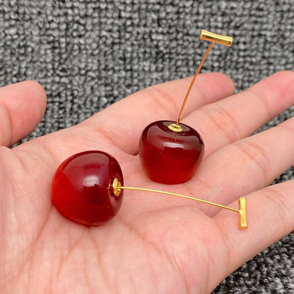 Creative Resin Cherry Charm 18K Gold Plated SS Earrings