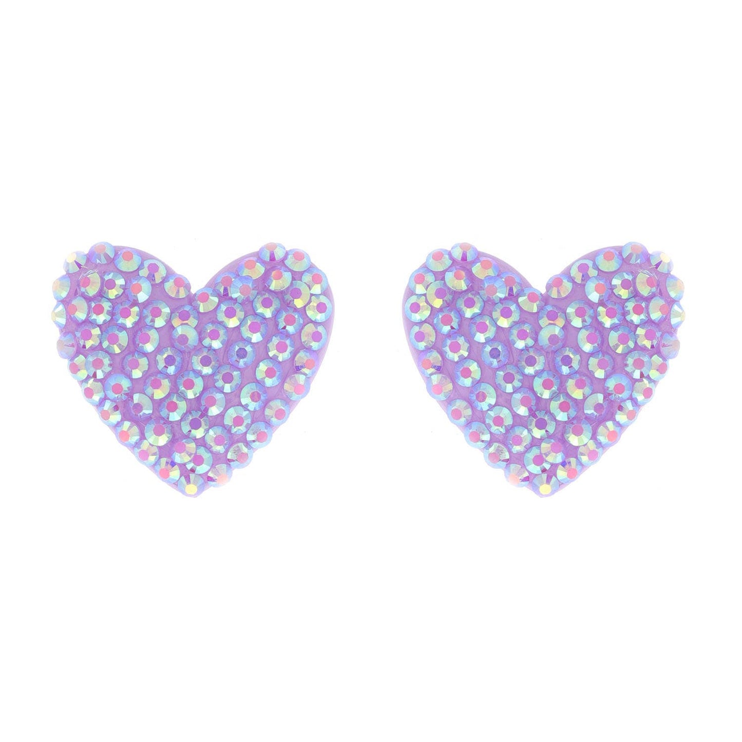 Rhinestone Heart Acrylic Post Earrings : Lavender