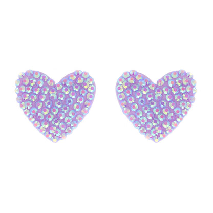 Rhinestone Heart Acrylic Post Earrings : Lavender