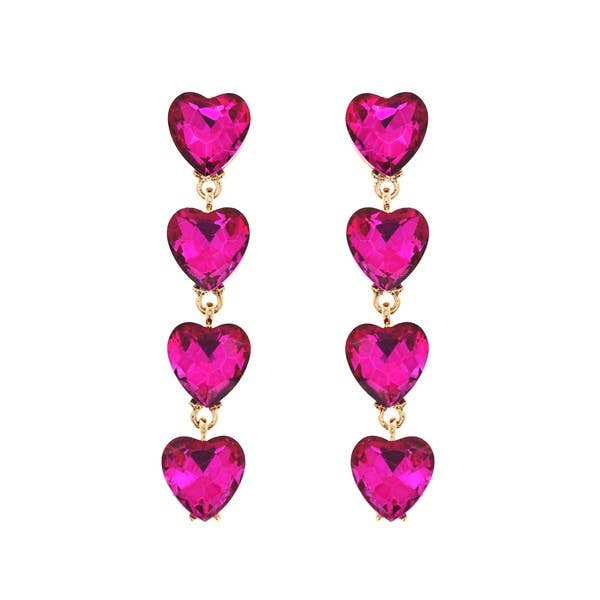 4-TIER CRYSTAL RHINESTONE HEART SHAPED EARRINGS Black