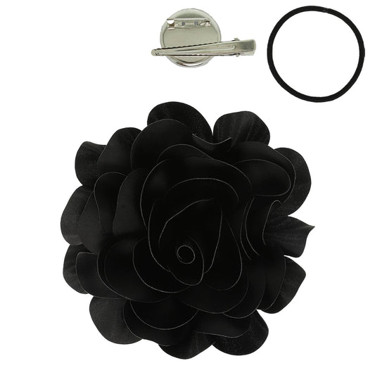 Camellia Flower Pin and Hair Clip : Black