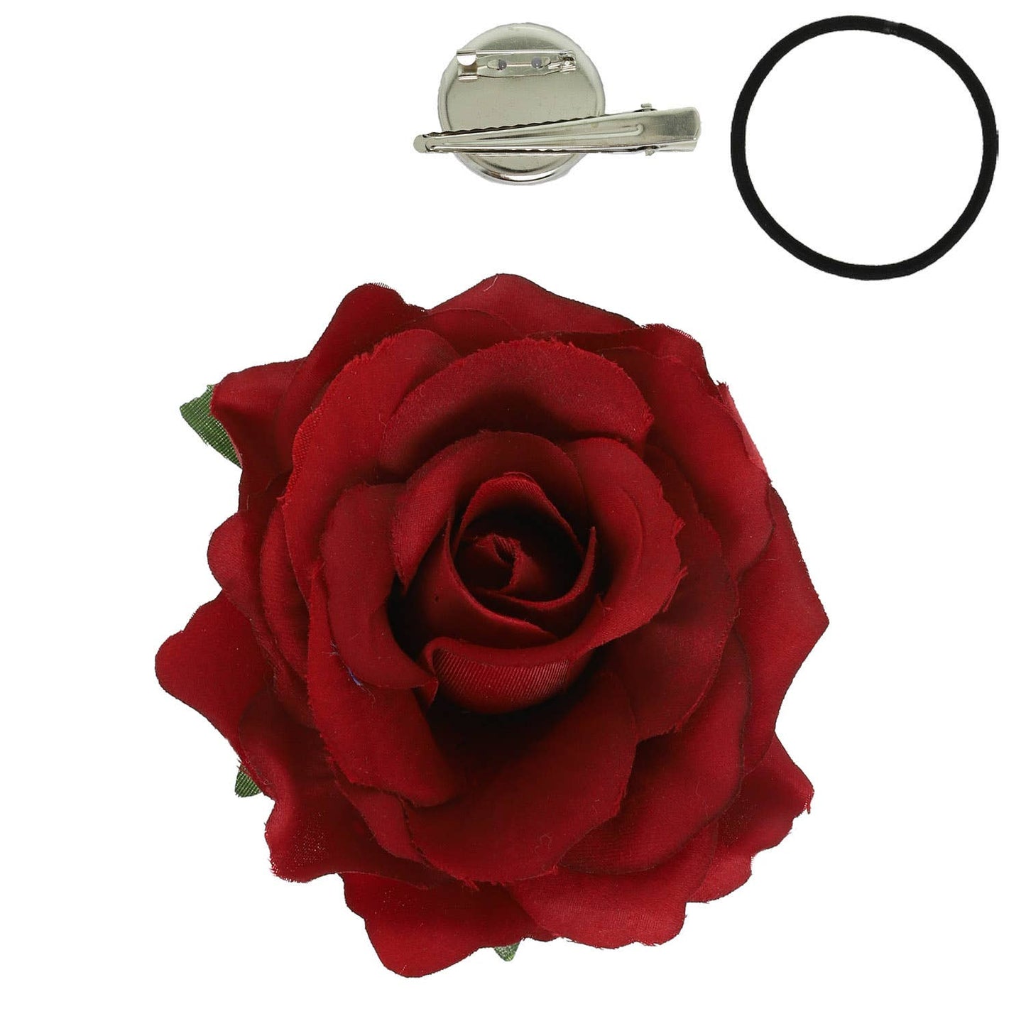 Rose Flower Brooch and Hair Clip Tie Accessory: Burgundy