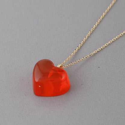 Clear Heart Pendant Necklace: Gold Red