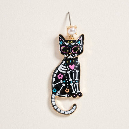 Day of the Dead Cat Earrings for Halloween Jewelry: Jet Black