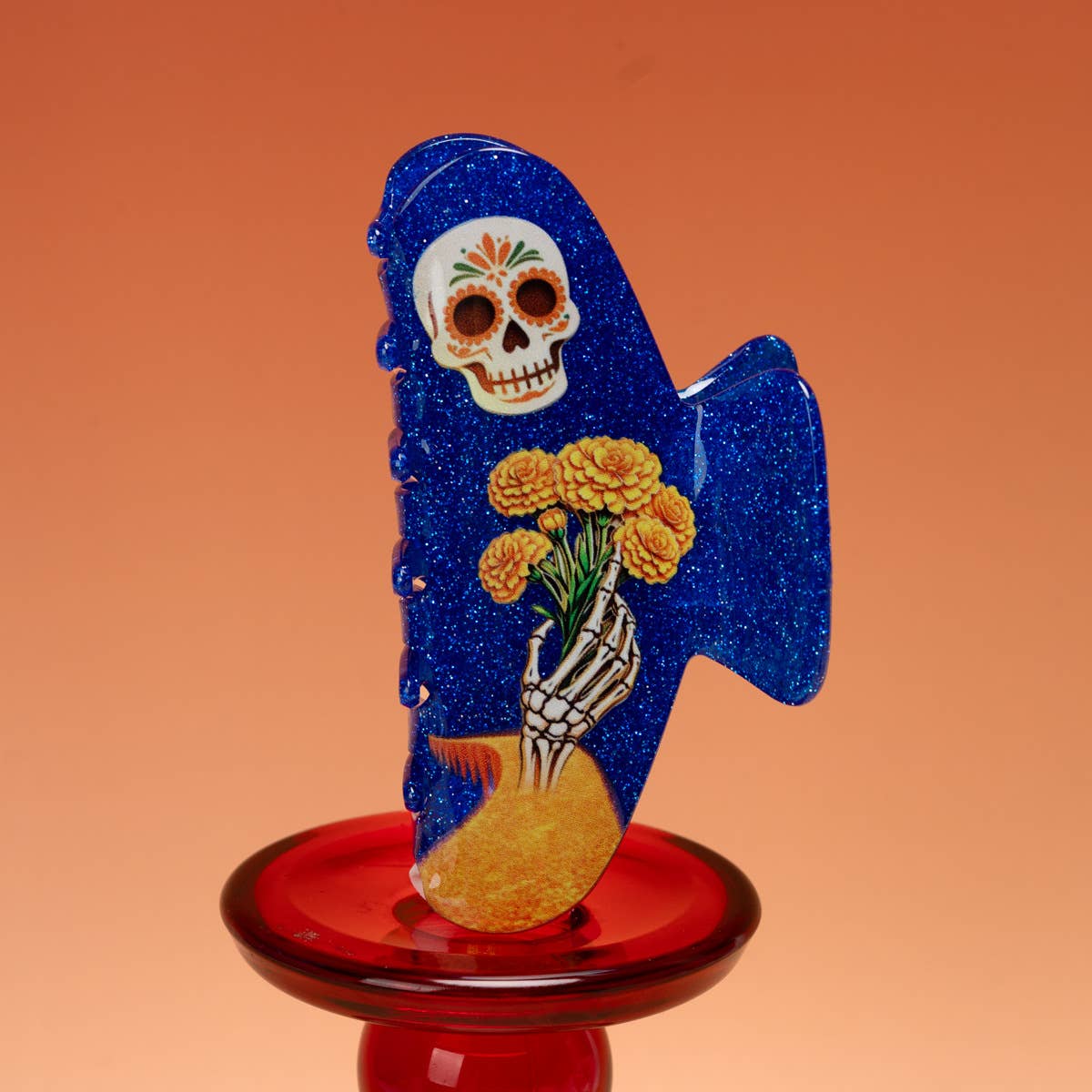 Sugar Skull Marigold Skeleton Halloween Hair Claw : Blue