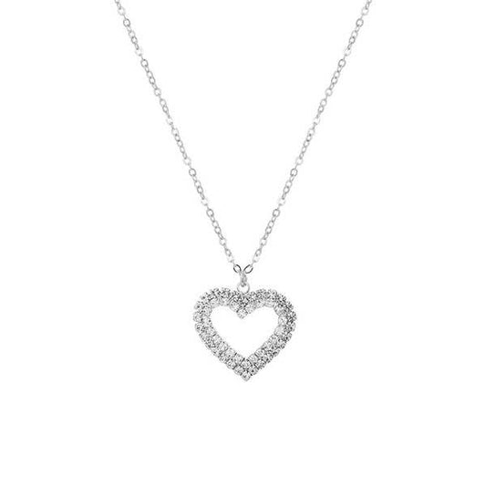 VALENTINE'S DAY HEART PAVE PENDANT NECKLACE silver