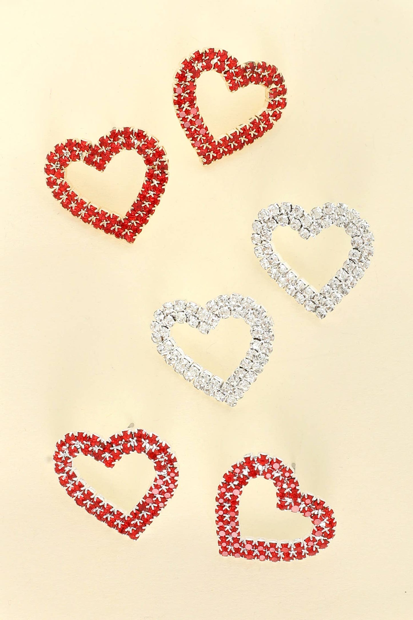 Valentines Day Heart Pave Drop Earrings: Red Gold