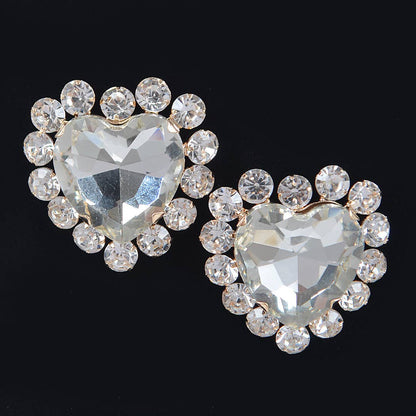 Rhinestone Heart Shape Stud Earring: Gold