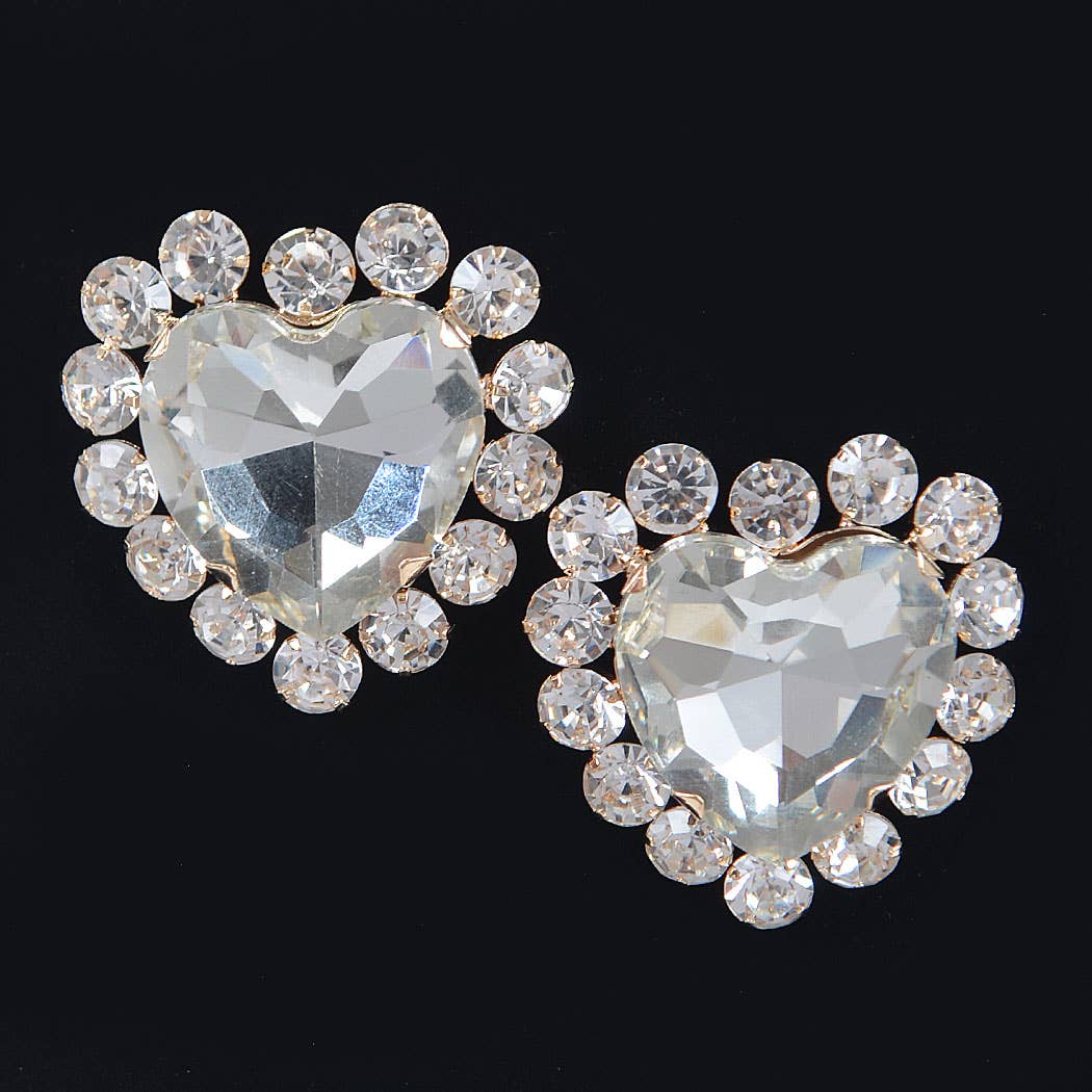 Rhinestone Heart Shape Stud Earring: Silver