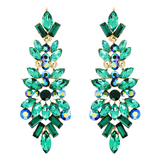 Gemstone Cluster Chandelier Earrings: Green