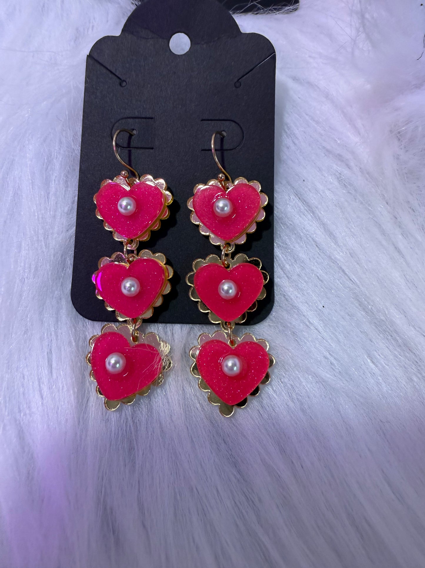 Red heart trio earrings