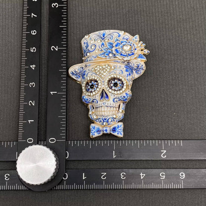 Skull With Top Hat Brooch: Red