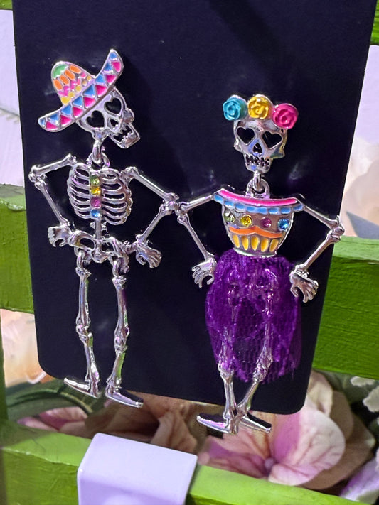 Silver Dia de Los Muertos skull earrings