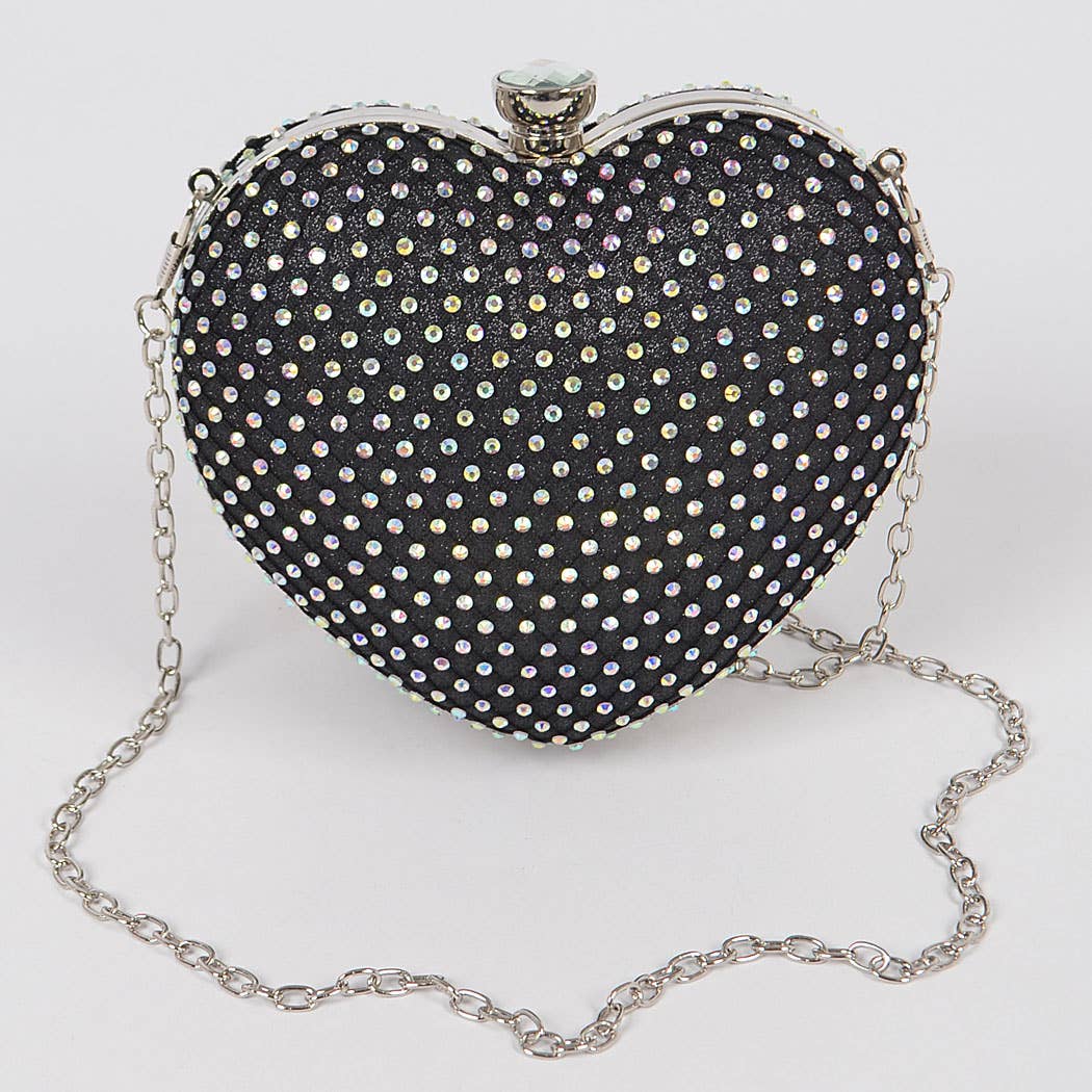 Heart Rhinestone Clutch: Black