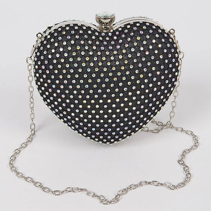 Heart Rhinestone Clutch: Black
