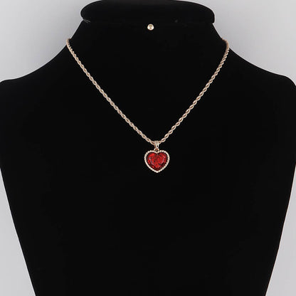 Glittered Heart Chain Necklace: Gold Red