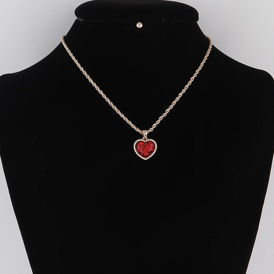 Glittered Heart Chain Necklace: Gold Red
