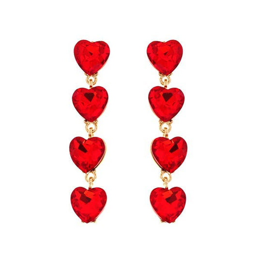 4-TIER CRYSTAL RHINESTONE HEART SHAPED EARRINGS