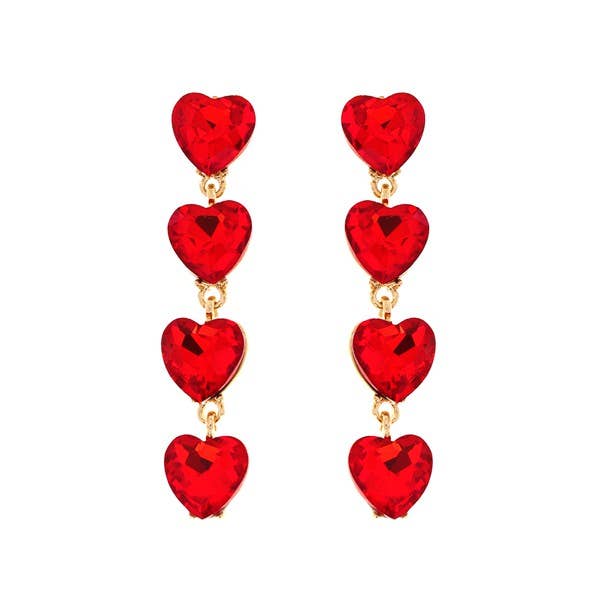 4-TIER CRYSTAL RHINESTONE HEART SHAPED EARRINGS Black