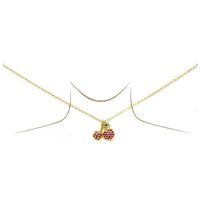 Cherry CZ Pave Pendant Gold Dipped Chain Necklace