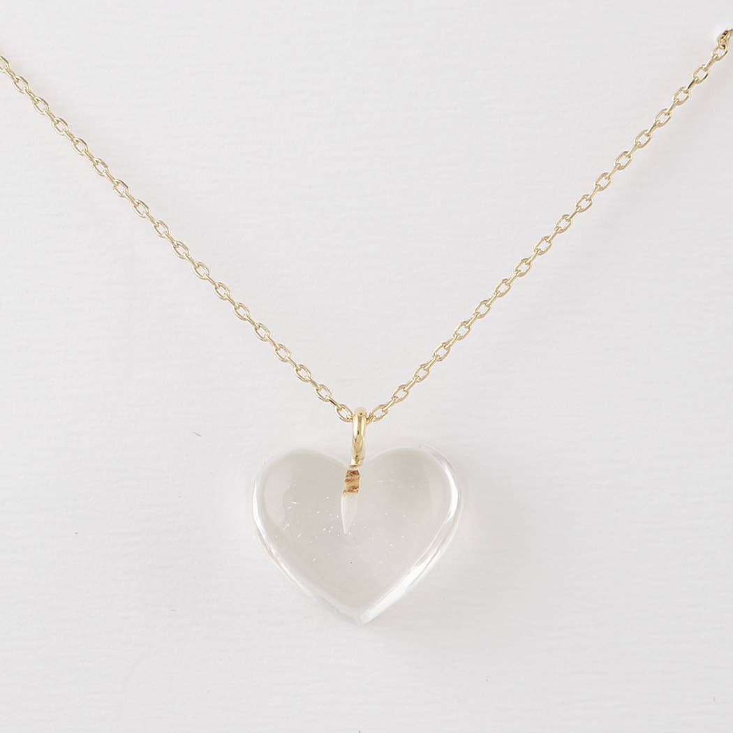 Clear Heart Pendant Necklace: Gold Red