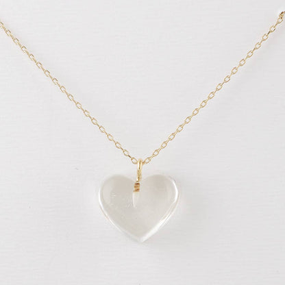 Clear Heart Pendant Necklace: Gold Red