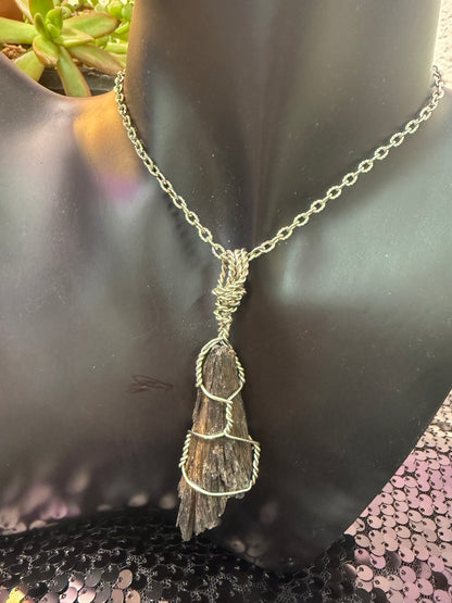 Black Kyanite hand wrapped pendant