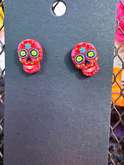Red mini Dia de Los Muertos earrings