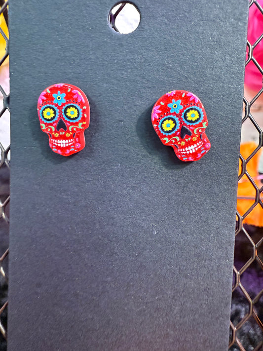 Red mini Dia de Los Muertos earrings