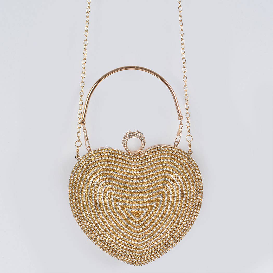 Rhinestone Heart Shape Party Clutch: Clear Black