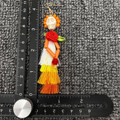 Skull Lady with Corsage Tassel Earrings