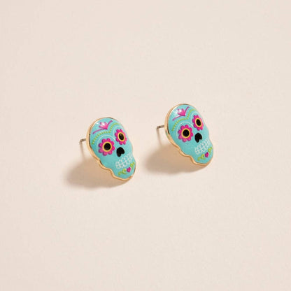 Sugar Skull Day of the Dead Post Earrings Jewelry: Jet Black / ONE