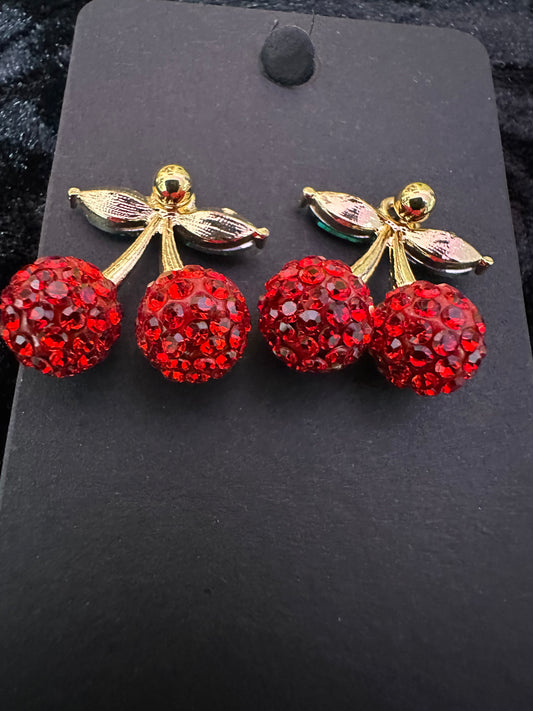 Red Crystal Cherry Baby Embellished Earrings