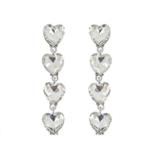 4-TIER CRYSTAL RHINESTONE HEART SHAPED EARRINGS Black
