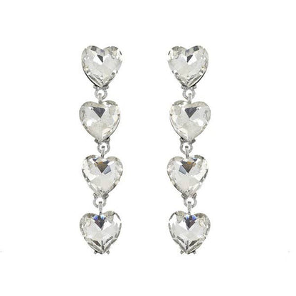 4-TIER CRYSTAL RHINESTONE HEART SHAPED EARRINGS Black