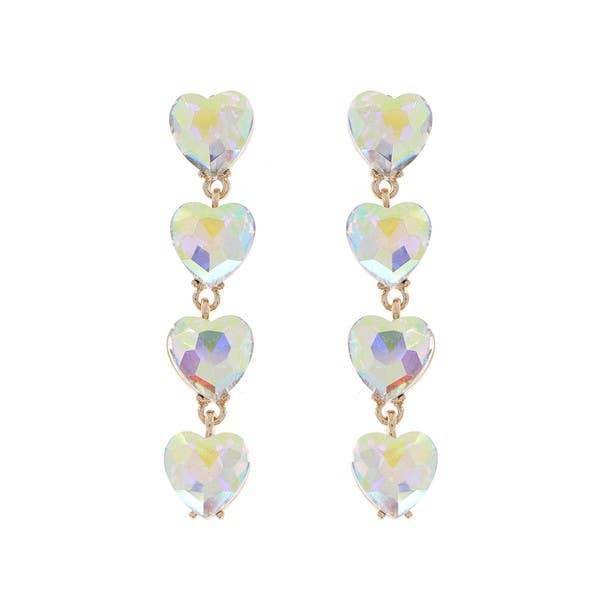 4-TIER CRYSTAL RHINESTONE HEART SHAPED EARRINGS Black