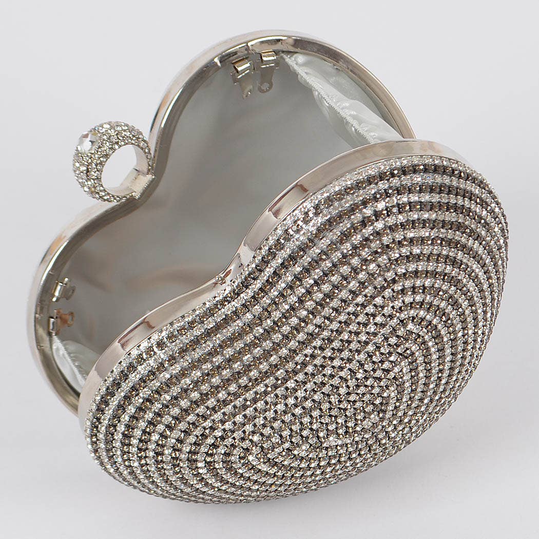 Rhinestone Heart Shape Party Clutch: Clear Black