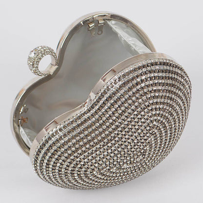 Rhinestone Heart Shape Party Clutch: Clear Black