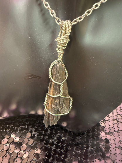 Black Kyanite hand wrapped pendant