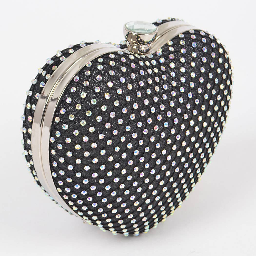 Heart Rhinestone Clutch: Black